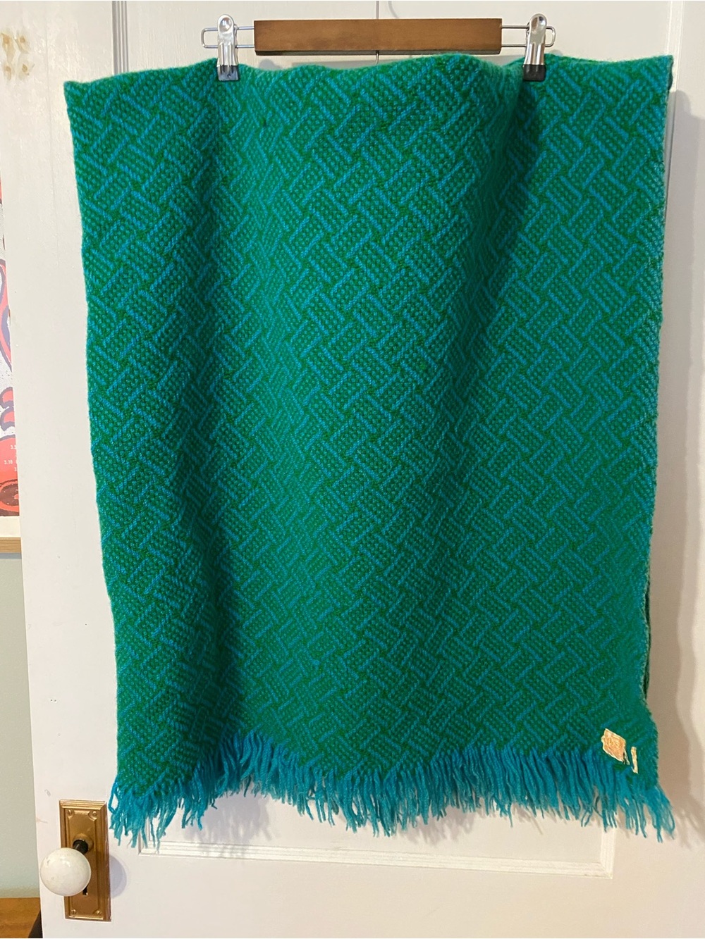 Vintage Pendleton Midcentury Wool Throw Blanket Blue Green
